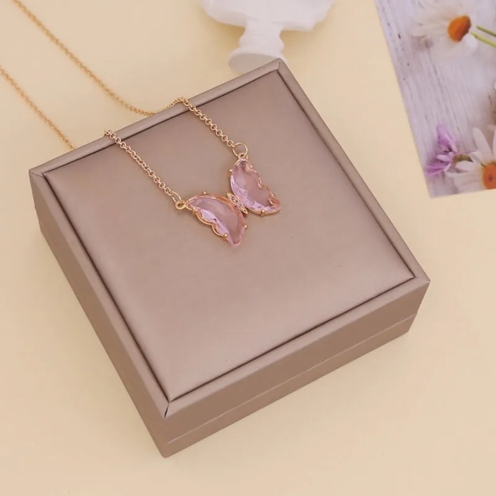 *ALAZNE* Gold x Pink Butterfly Fashion Necklace